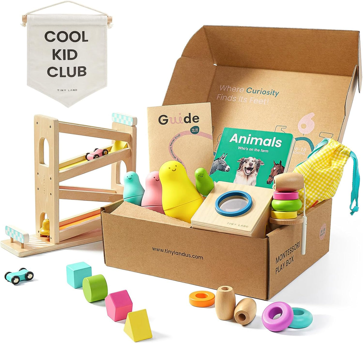 Tiny Land Montessori Toy Set for Baby 16-18 Months Adventure Play Kit - 7-in-1 Ramp Race Track