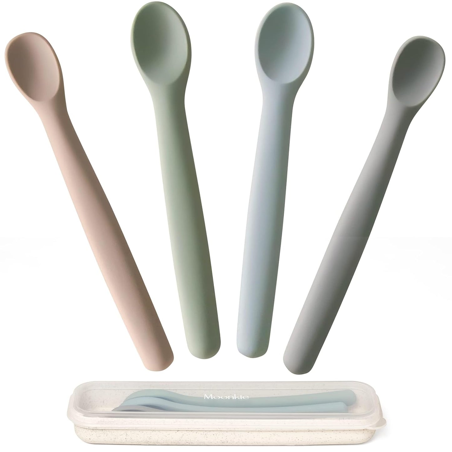 Moonkie Silicone Baby Spoons Set of 4, Two Sizes Feeding Spoon for First Stage 4+ Months, Baby