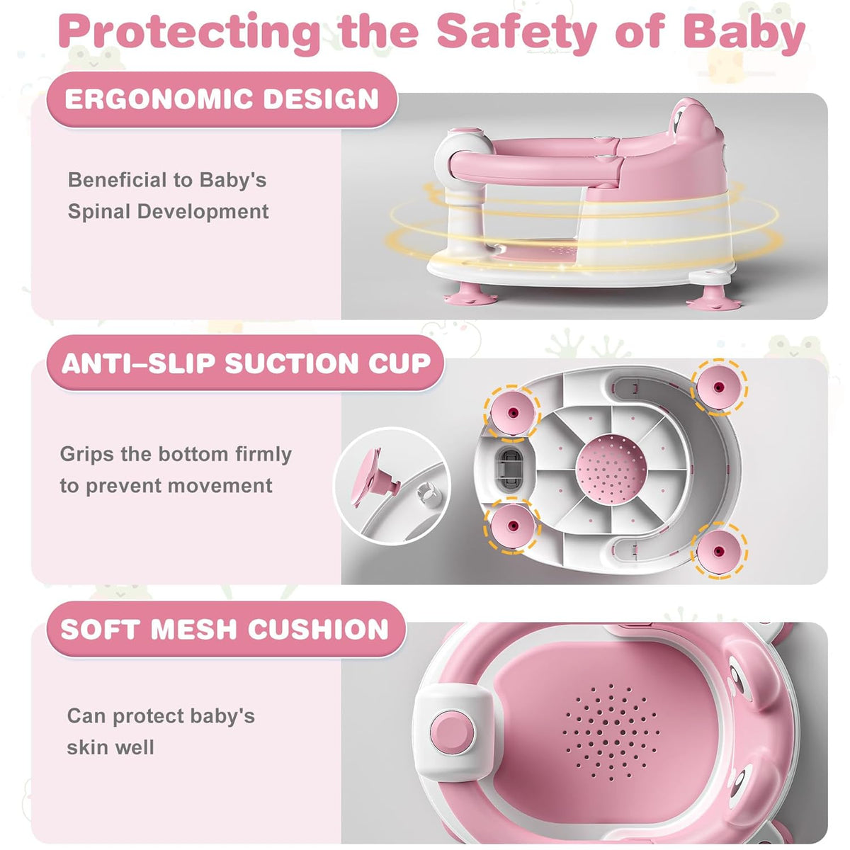 Baby Bath Seat for Babies 6 Months & up Non-Slip Toddler Bath Seats for Sitting Up Infant Bathtub
