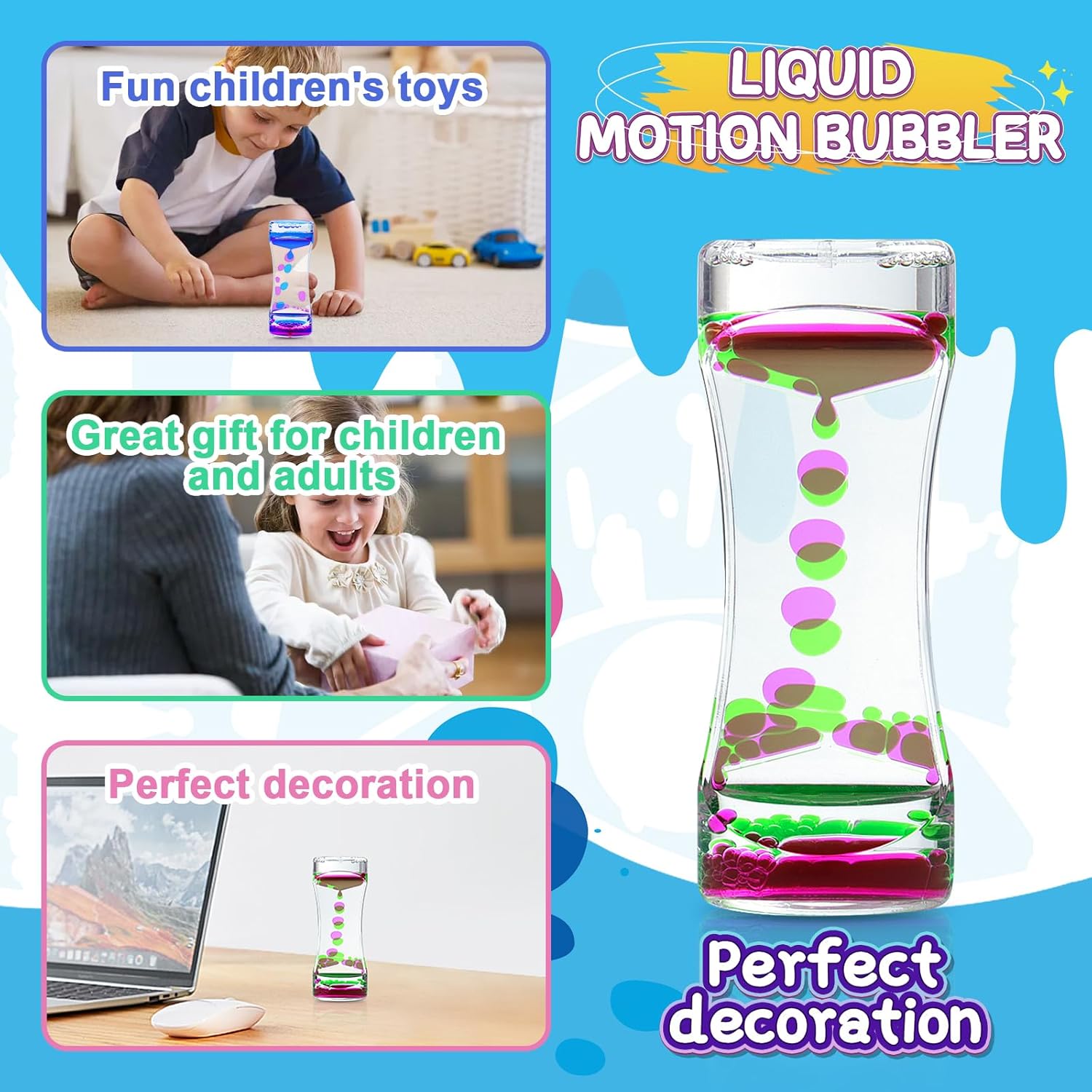 3Pack Liquid Motion Bubbler Timer for Caliming Sensory Toys, Autism Toys,Fidget Toy, Children