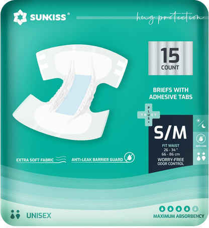 SUNKISS TrustPlus Adult Diapers with Maximum Absorbency, Unisex Disposable Incontinence Briefs with