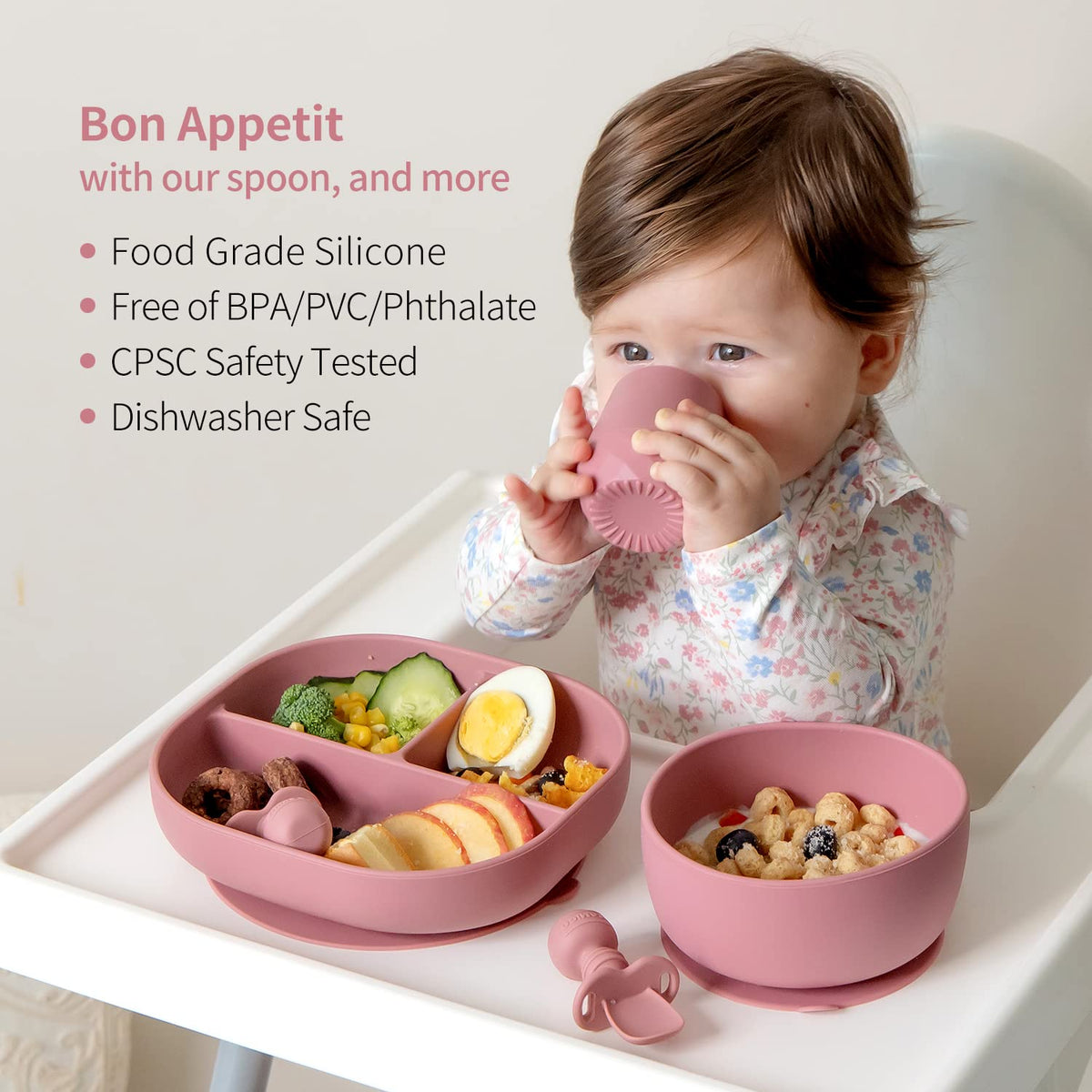 SAMiGO Silicone Baby Spoons Self Feeding 6+ Months - Infant Toddler Utensils - First Stage Baby Led