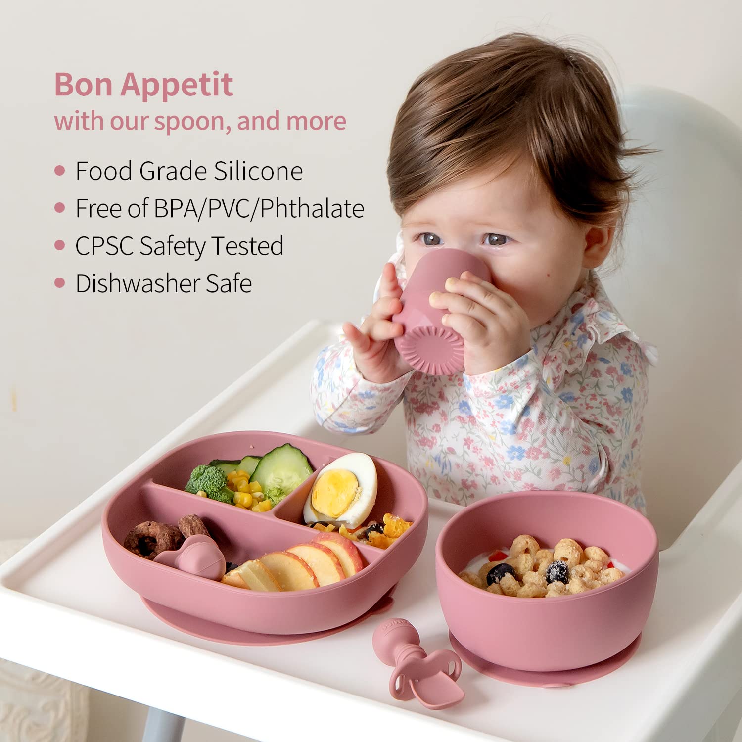 SAMiGO Silicone Baby Spoons Self Feeding 6+ Months - Infant Toddler Utensils - First Stage Baby Led