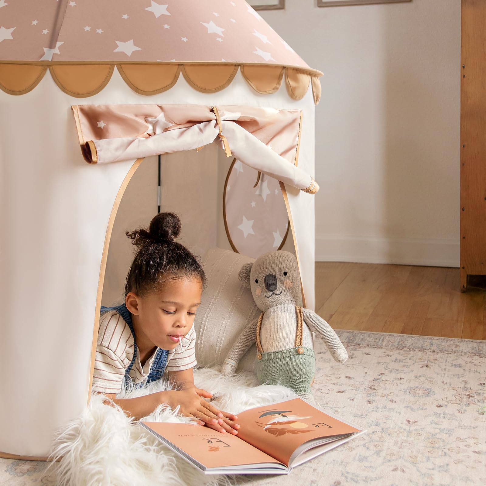 Tiny Land Kids Play Tent, Khaki Castle Pop Up Tent for Kids Indoor