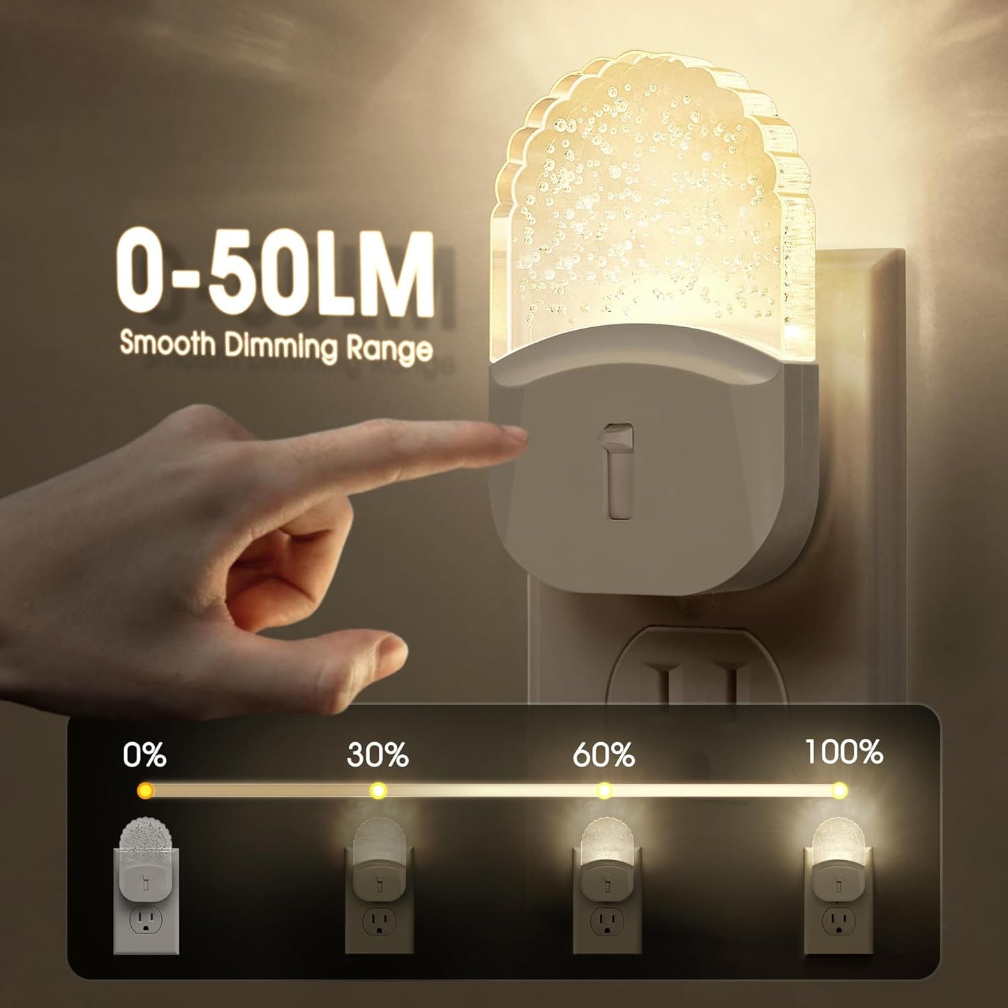 Bubble Night Light Plug in, LED Acrylic Night Light, 2 Pack, Decorative Dimmable Nightlight Dusk to