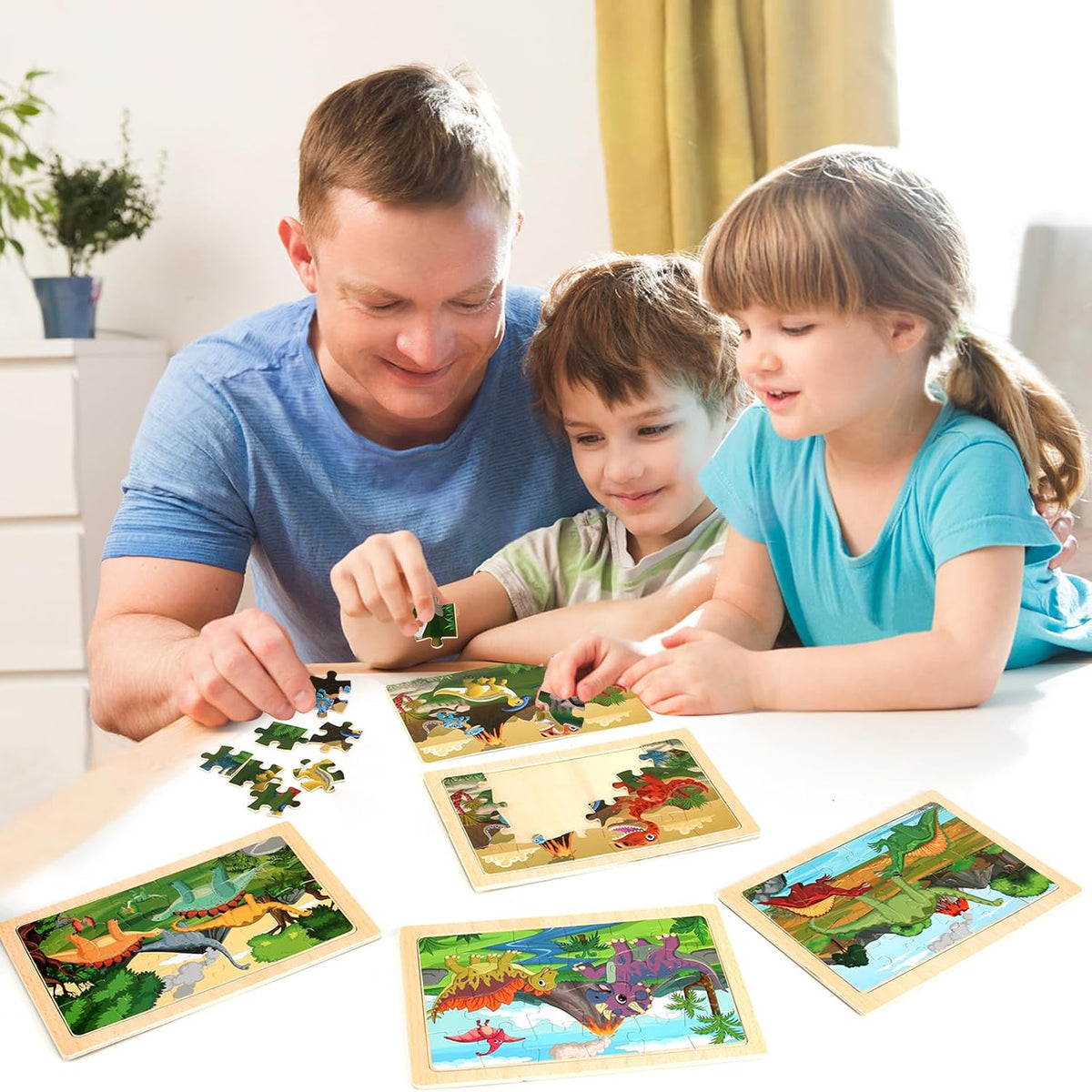 Wooden Puzzles Dinosaur Toys for Kids Ages 3-5, Set of 4 Packs with 20-Piece Wood Jigsaw Puzzles