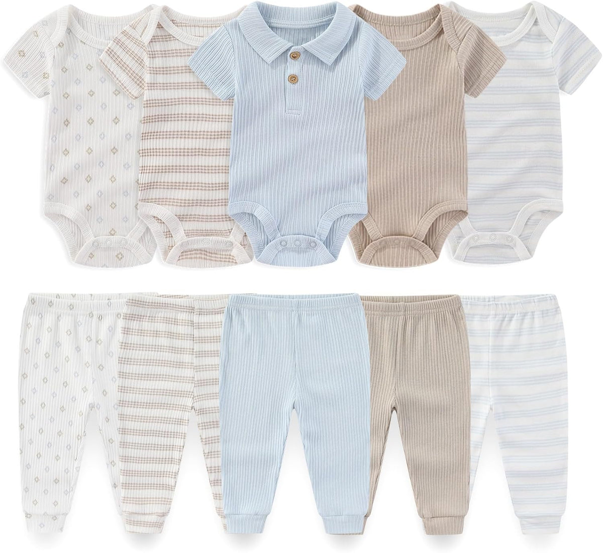 Baby Boy Girl 10 Piece Combined Type Clothing Set Cotton Baby Bodysuits and Pants Set Home Outdoor