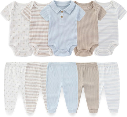 Baby Boy Girl 10 Piece Combined Type Clothing Set Cotton Baby Bodysuits and Pants Set Home Outdoor