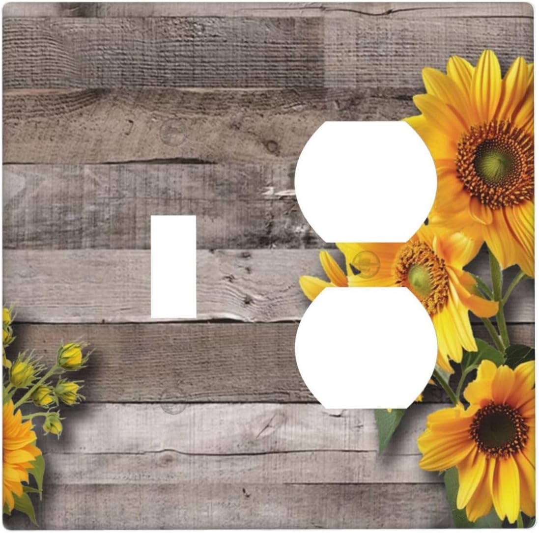 Sunflower Rustic Brown Gray Wood Wallplates 1 Toggle 1 Duplex Switch Plate Electrical GFCI