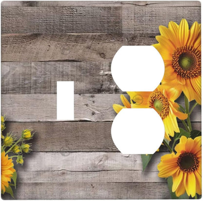 Sunflower Rustic Brown Gray Wood Wallplates 1 Toggle 1 Duplex Switch Plate Electrical GFCI