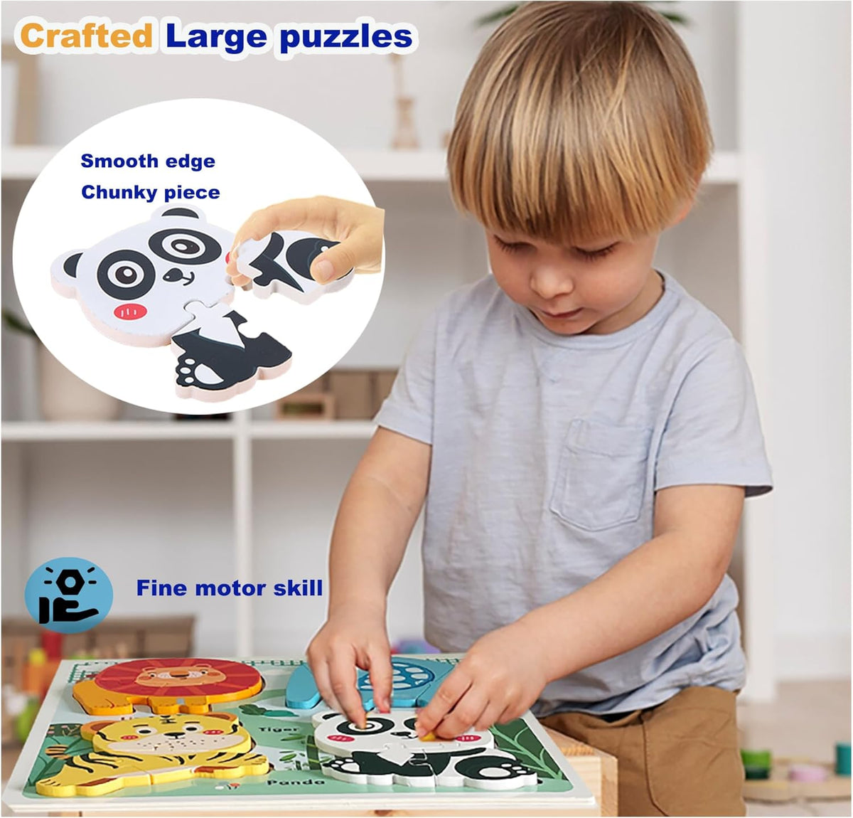 Zoo Safari Animal Toddler Puzzles Ages 1-3, Wooden Puzzles for Toddlers 2-4, Fun Educational Toys