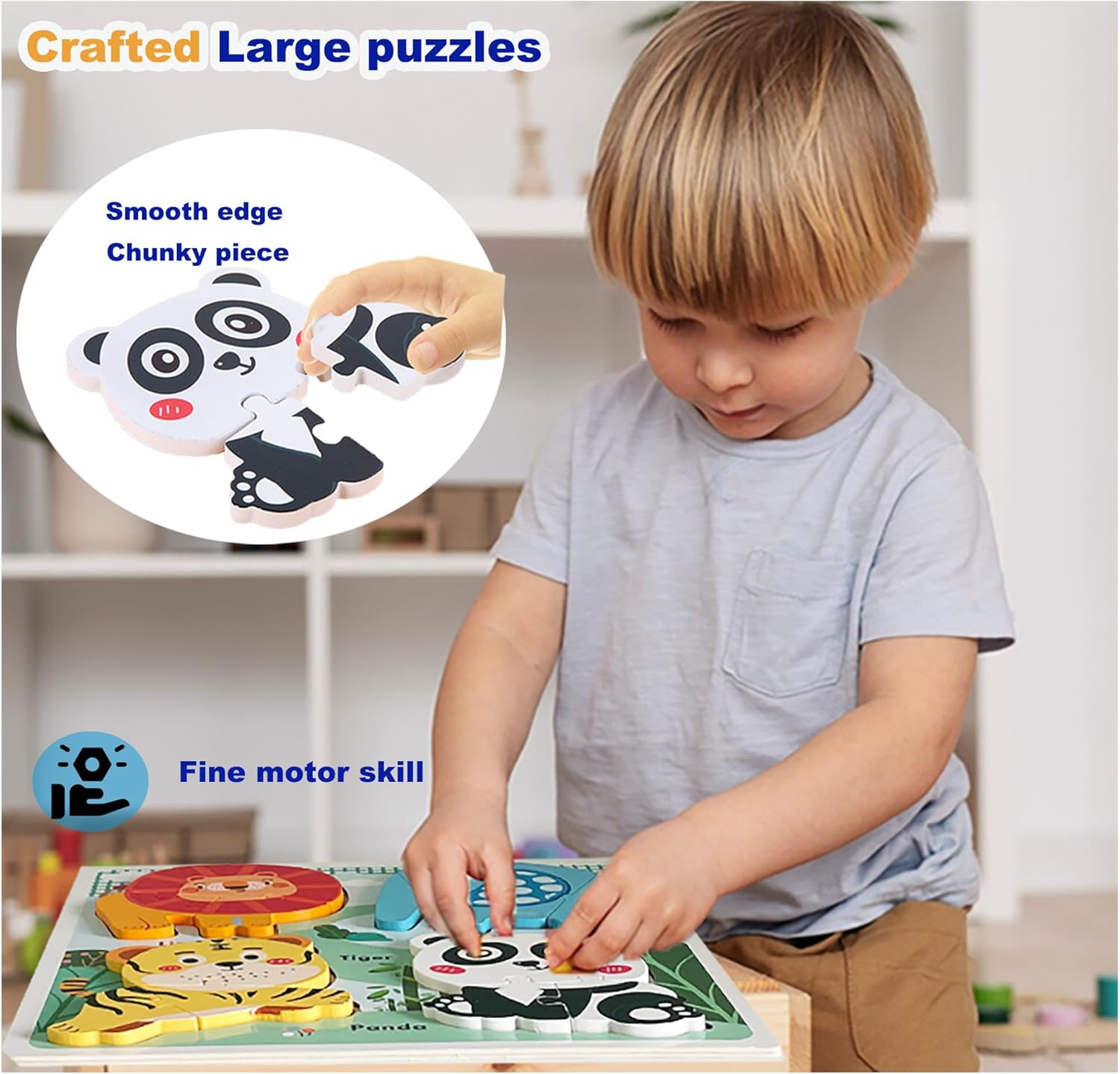 Zoo Safari Animal Toddler Puzzles Ages 1-3, Wooden Puzzles for Toddlers 2-4, Fun Educational Toys