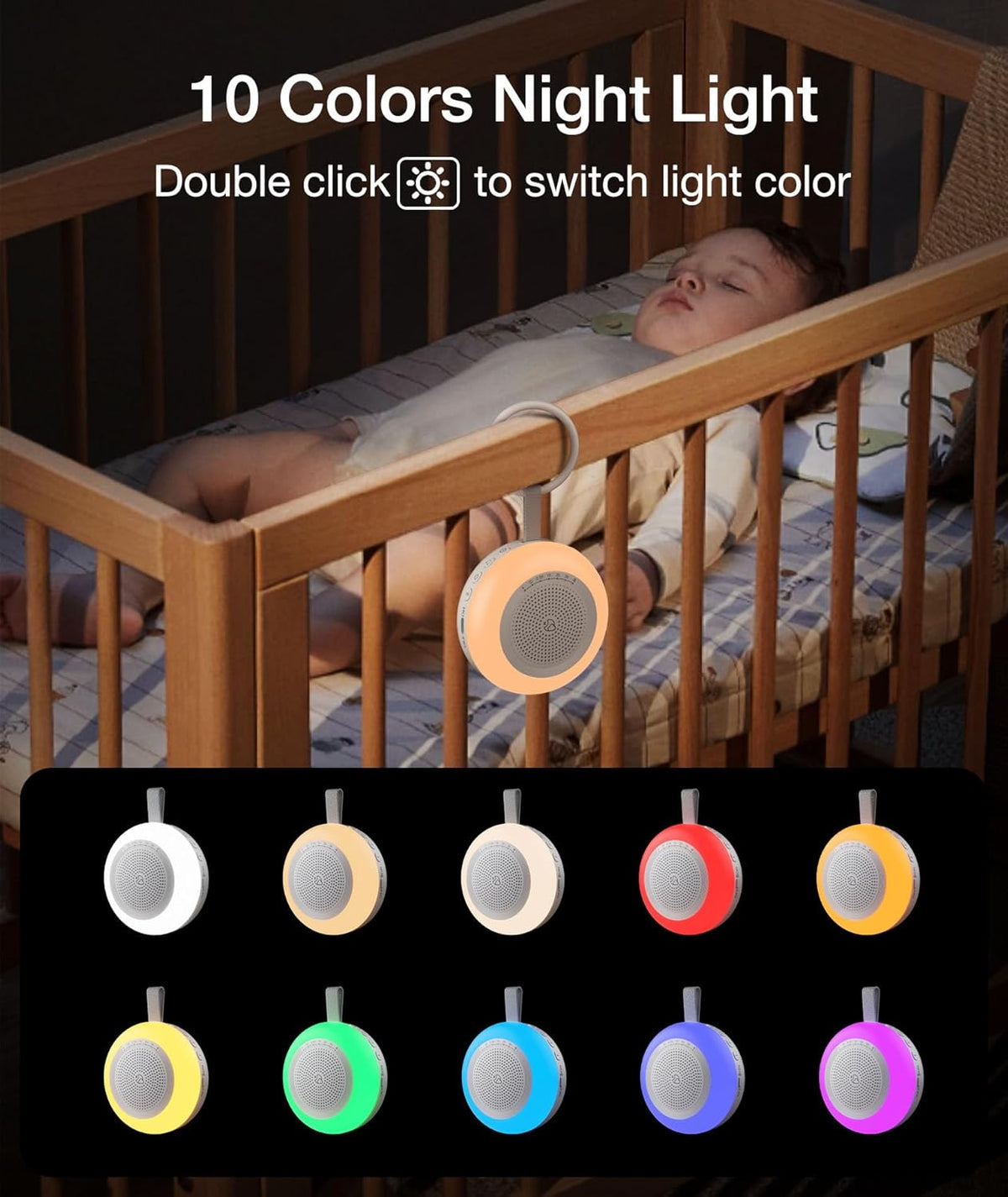 Portable Sound Machine for Baby,LEICEX White Noise Machine,33 Soothing Sound 10 Colors Night Light