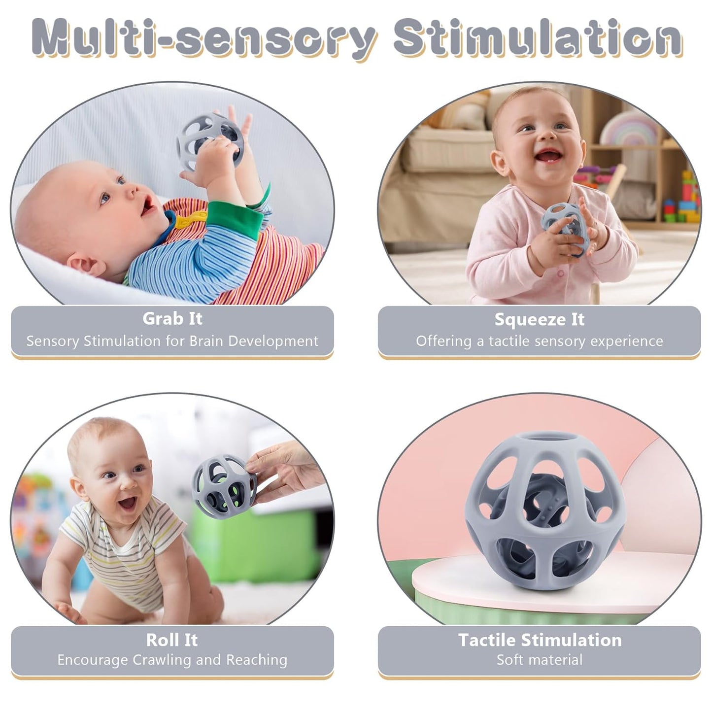 MCGMITT Silicone Baby Teether Ball Toy, Easy Grasp Sensory Balls for Babies 0-6-12 Months, Food