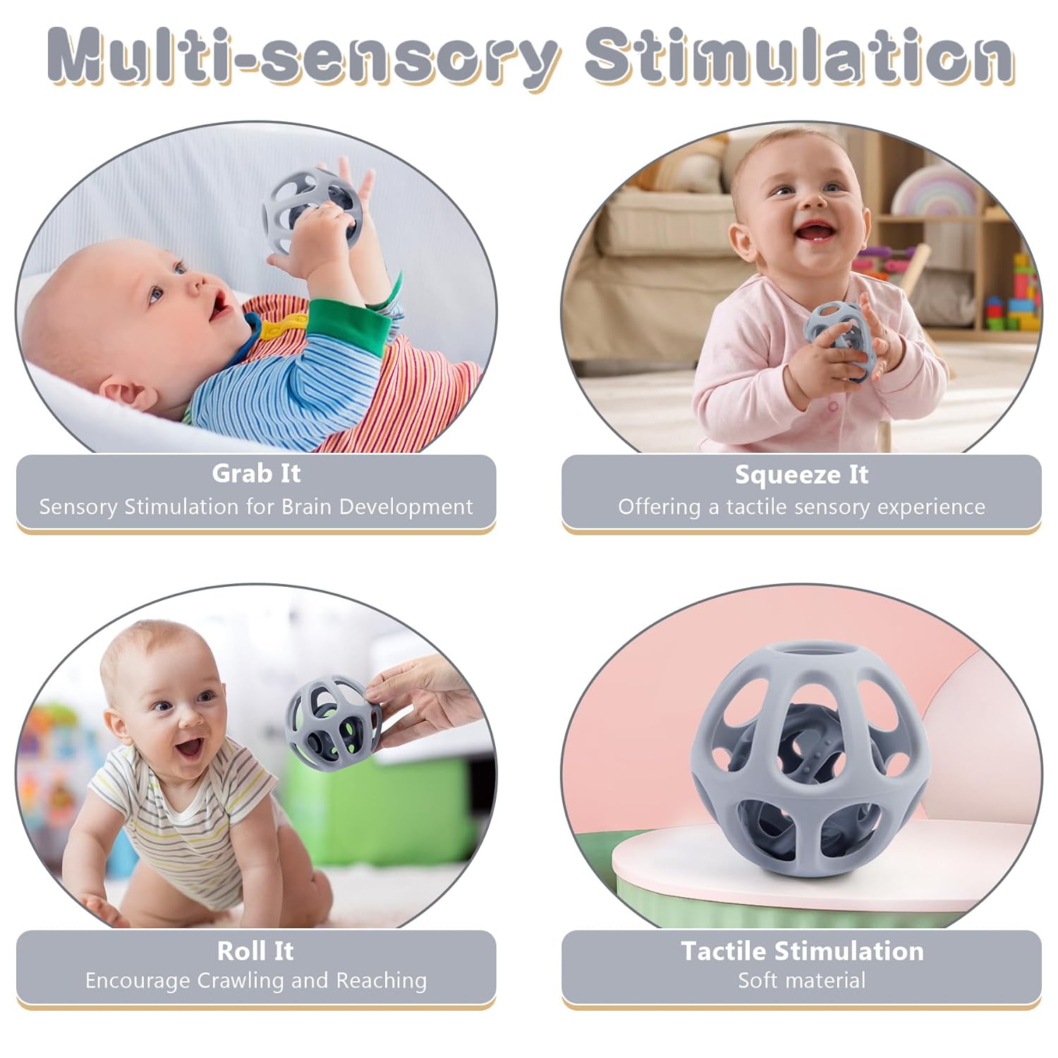 MCGMITT Silicone Baby Teether Ball Toy, Easy Grasp Sensory Balls for Babies 0-6-12 Months, Food