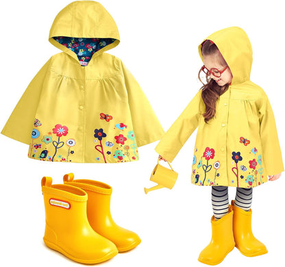 2 Pcs Toddler Raincoat Rain Boots Set Kids Baby Cartoon Hoodie Zipper Jacket Short Rain Shoes for