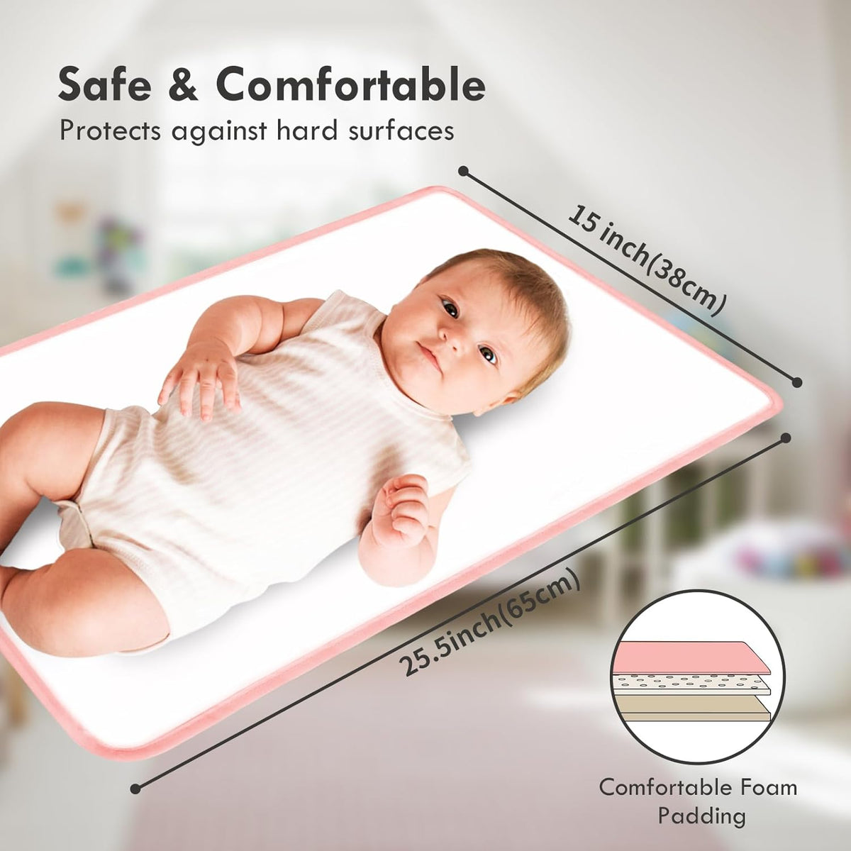 Portable Diaper Changing Pad for Baby - Waterproof Compact Changing Mat with Wrist Strap - Wipeable
