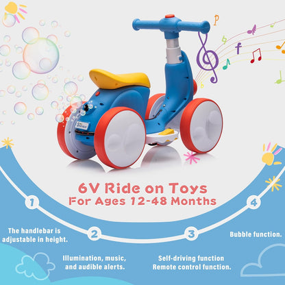 6V Electric Baby Balance Bike with Bubble Machine,4 in 1 Toddler Balance Bike w/Remote for 1 Year