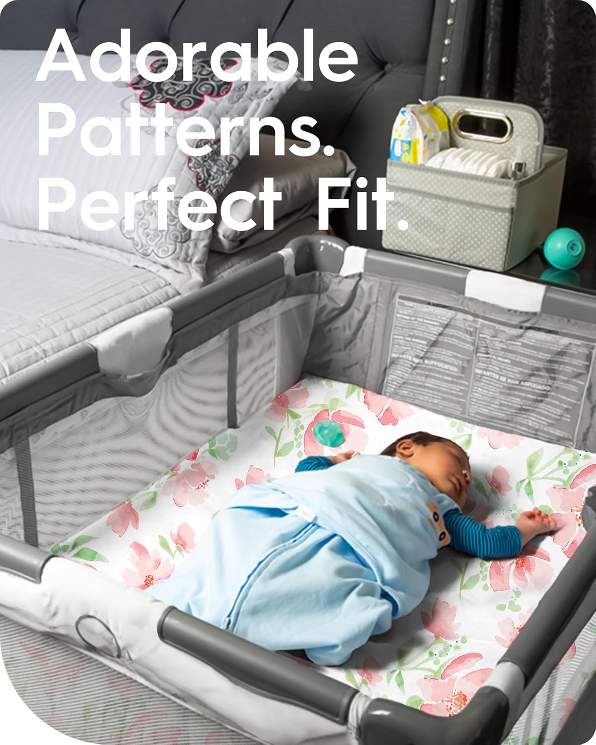 Pack N Play Sheets Girl, TotBasic Floral Mini Crib Sheets Fitted, Premium Jersey Knit Pack and Play