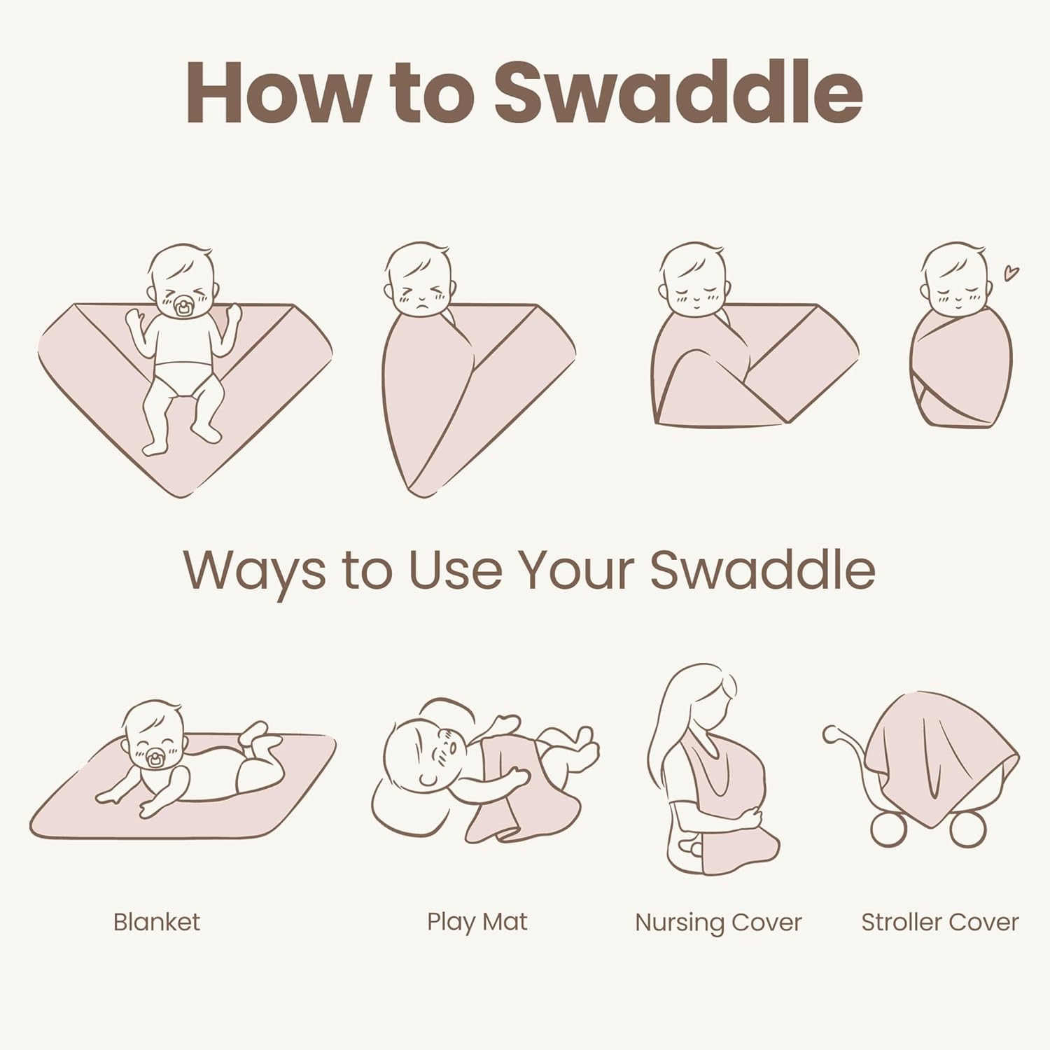 Konssy Baby Girl Newborn Receiving Blanket with Matching Headband and Beanie Set Baby Swaddle