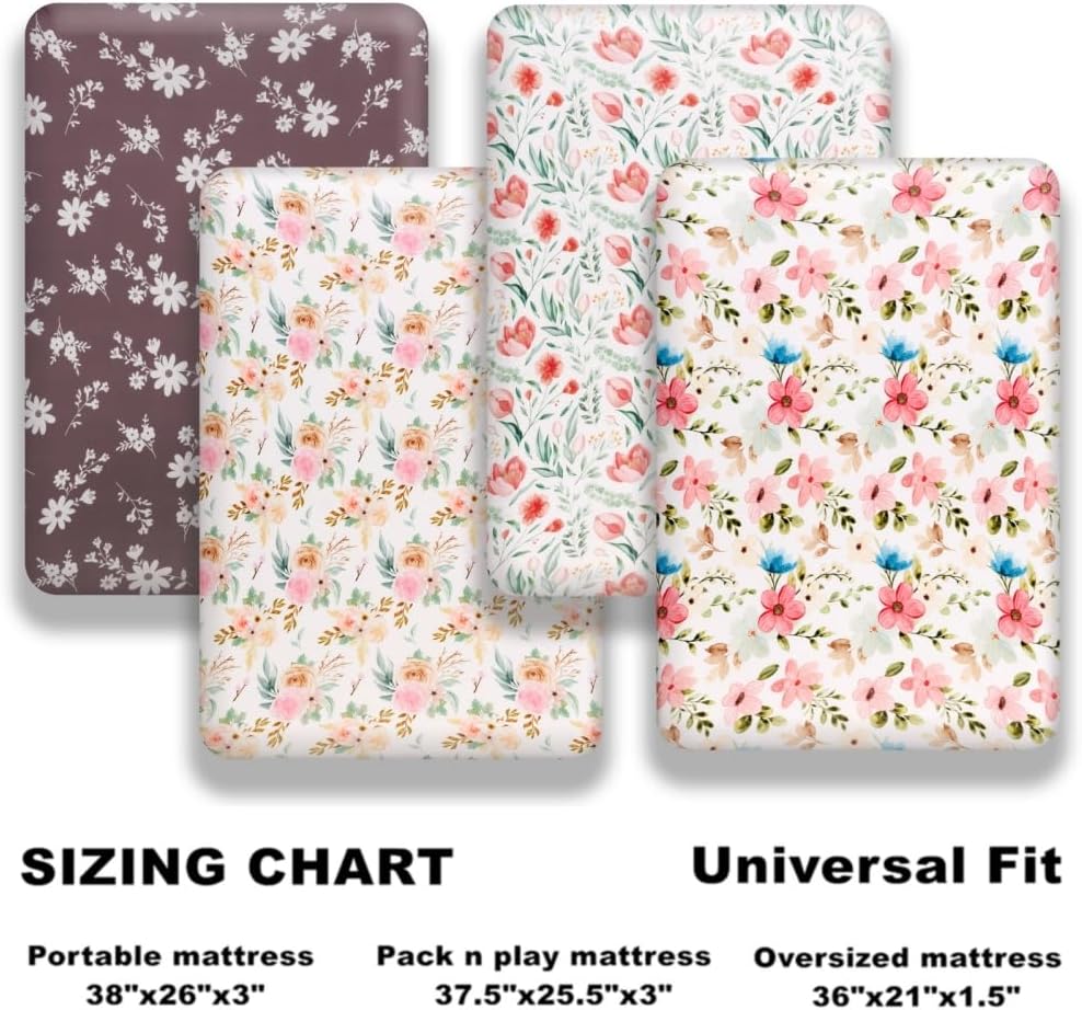 4 Pack Baby Girl Pack N Play Mini Crib Sheets Set Soft Fitted Floral Theme Baby Girl Mattress