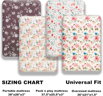 4 Pack Baby Girl Pack N Play Mini Crib Sheets Set Soft Fitted Floral Theme Baby Girl Mattress