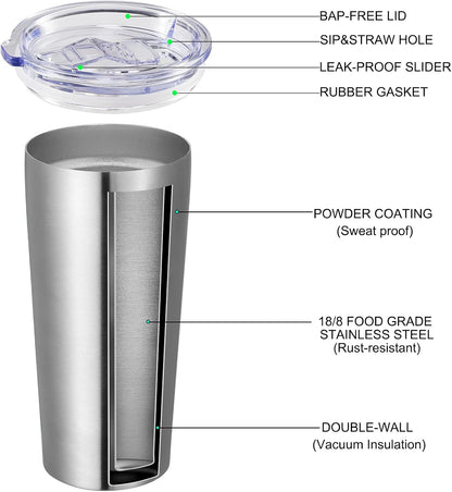 VEGOND 20oz Tumbler Bulk with Lid and Straw 12 Pack, Stainless Steel Vacuum Insulated Tumbler