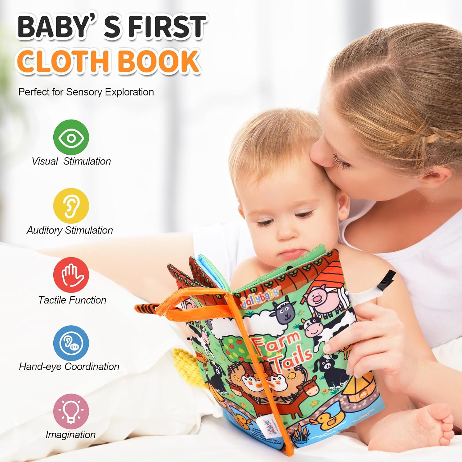 Jollybaby Baby Cloth Books, Touch & Feel Crinkle Soft Books, for Infants Babies, Toddler Early