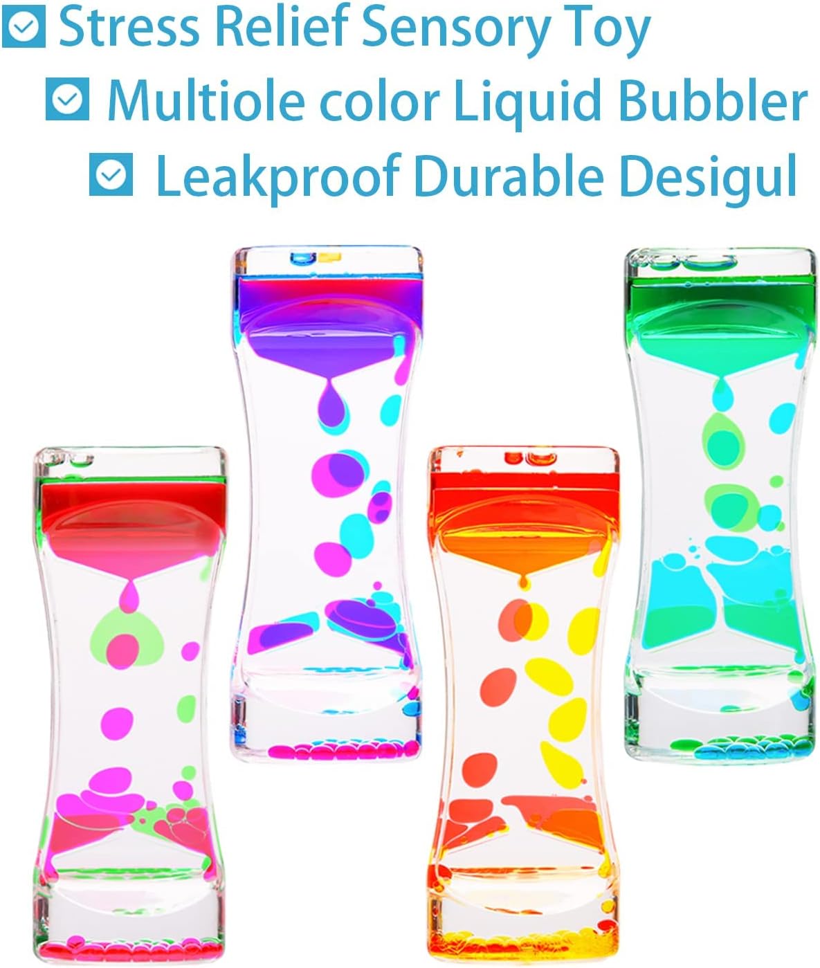 Liquid Motion Bubbler, 4 Pack Stress Management Sensory Toys, Relief Fidget Bubbler,Relaxing Water