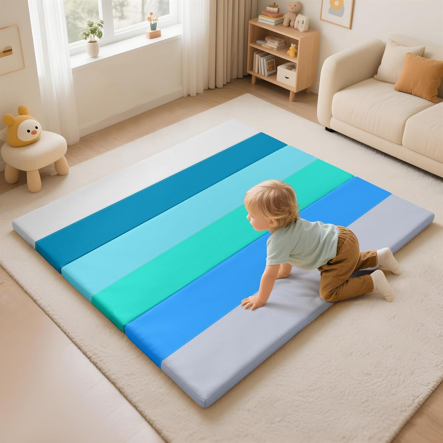 Foam Baby Play Mat: PU Leather Waterproof Kids Playmat - Trifold Floor Mat - Large Play Mat for