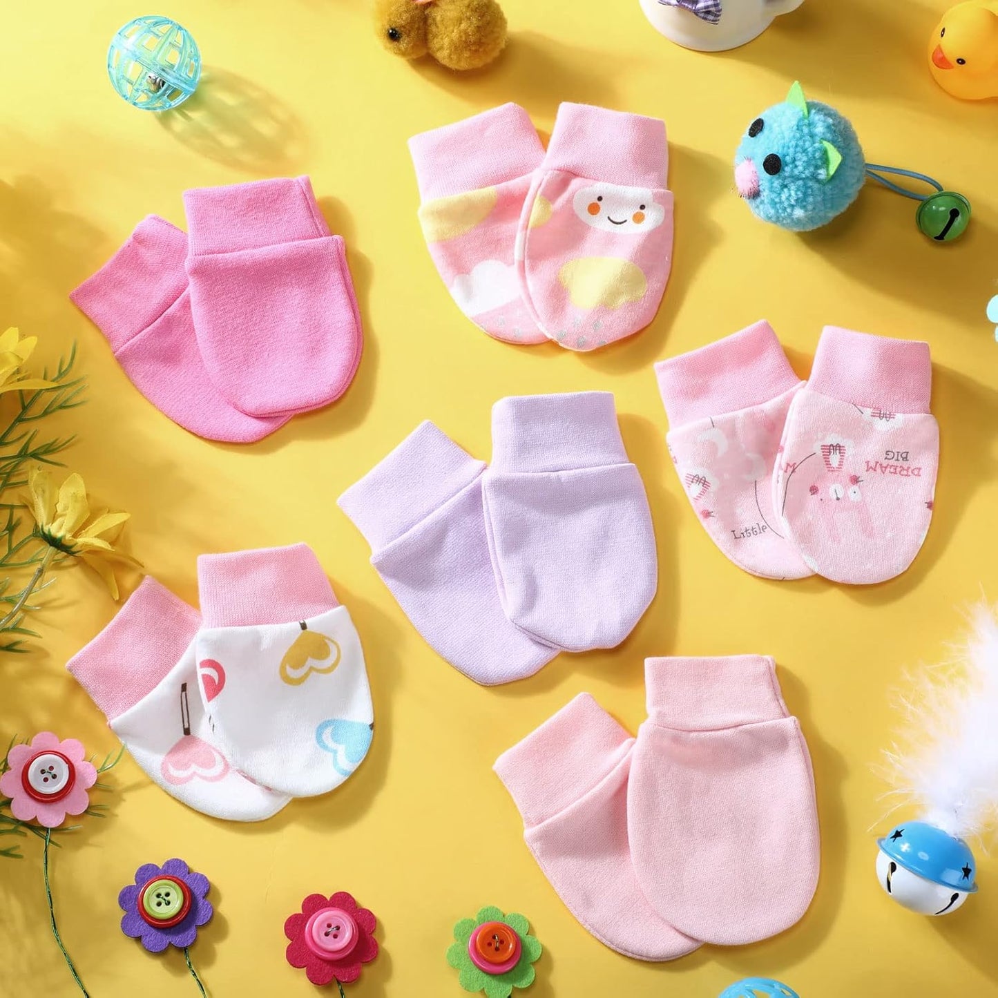 6 Pairs Newborn Baby Mittens No Scratch Gloves Infant Toddler Anti Scratch Essentials Unisex Cotton