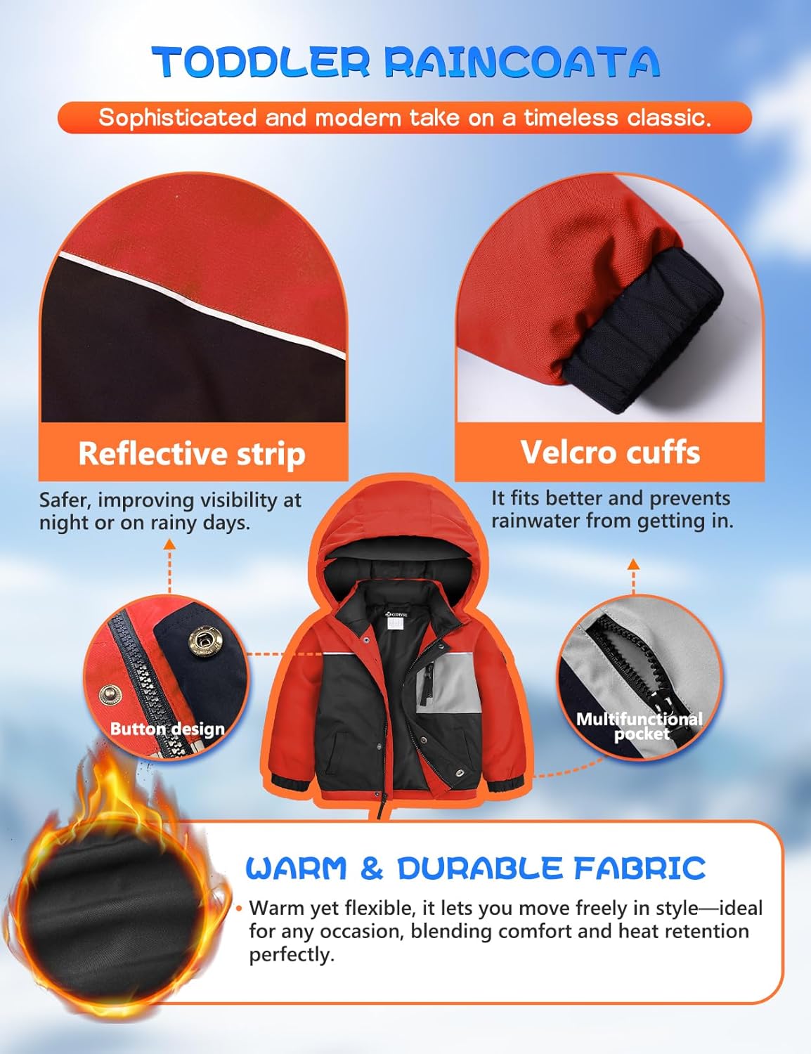 GEMYSE Toddler Boys Winter Coat Waterproof Ski Snow Jacket with Hood Thicken Warm Baby Jacket