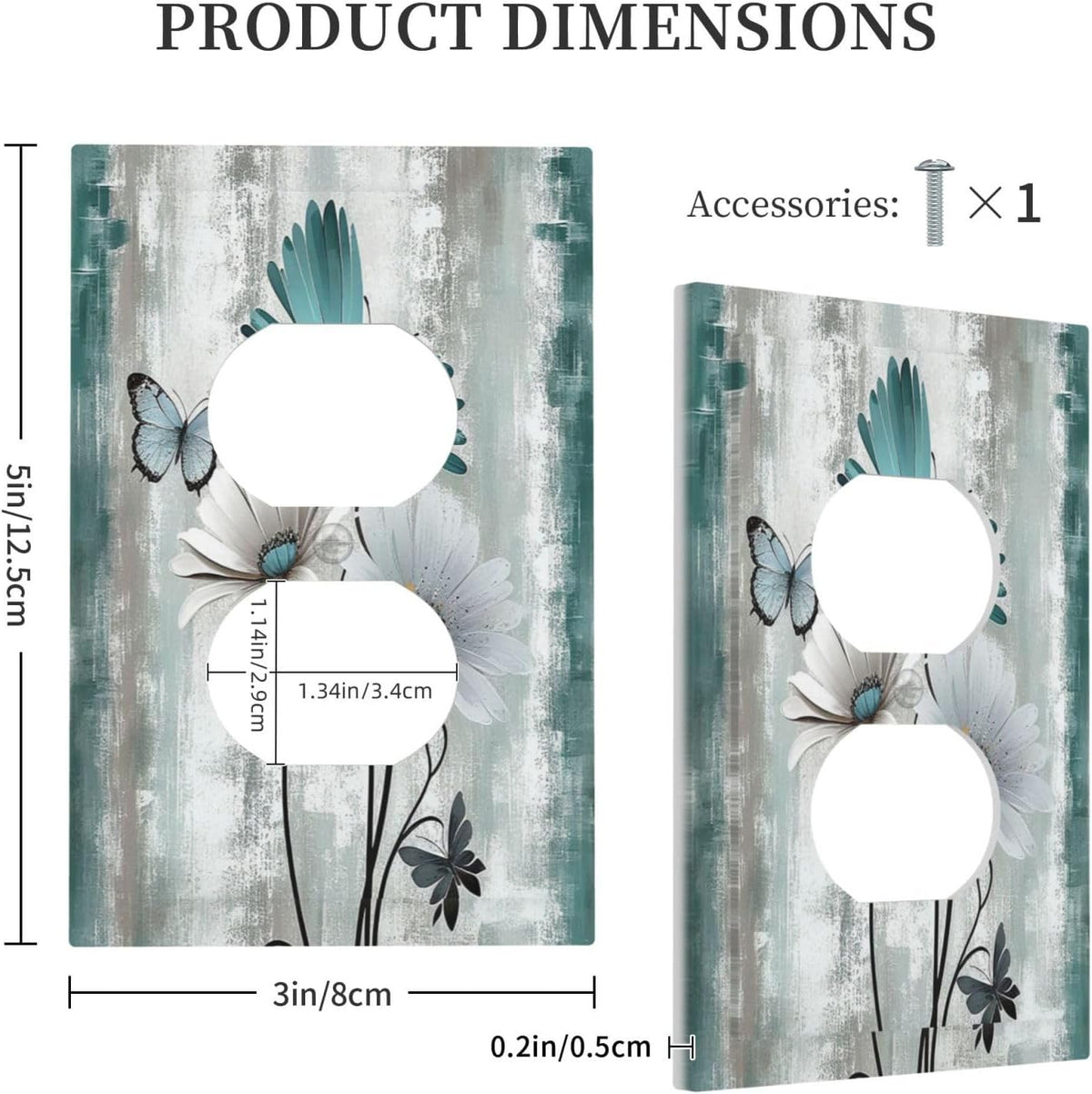 Outlet Covers Rustic Teal Daisy Floral Flowers Butterfly Wood Grain 1 Gang Duplex Wall Plate
