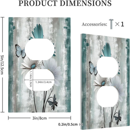 Outlet Covers Rustic Teal Daisy Floral Flowers Butterfly Wood Grain 1 Gang Duplex Wall Plate