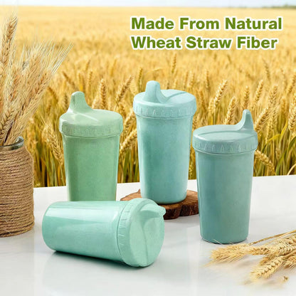 Meolibour® 4 Packs Wheat Straw Sippy Cups for Toddlers Kids, Reusable Plastic Spill Proof Cups for