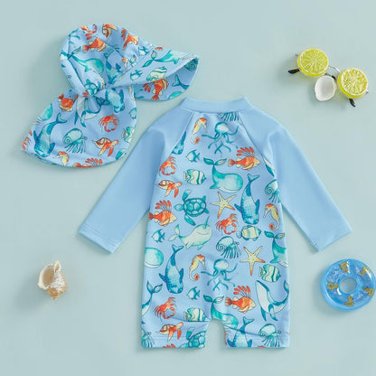 Hnyenmcko Baby/Toddler Boy Rash Guard Swimsuit Long Sleeve One Piece Zipper Swimwear Sunsuit Infant
