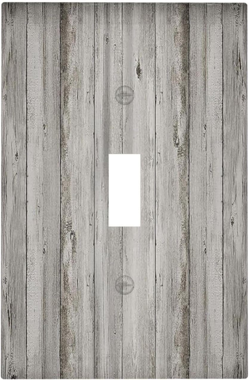 Decorative Light Switch Cover Farmhouse Rustic Grey Barn Door Wood 1 Gang Single Toggle Device