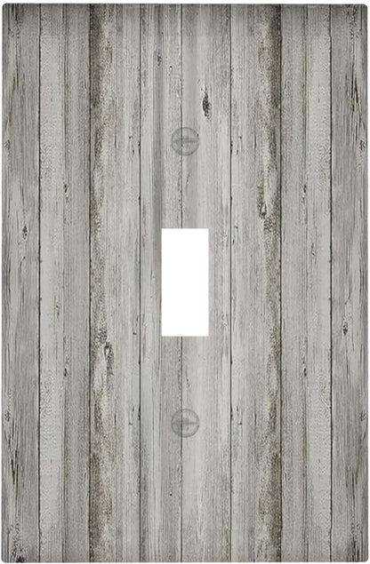 Decorative Light Switch Cover Farmhouse Rustic Grey Barn Door Wood 1 Gang Single Toggle Device
