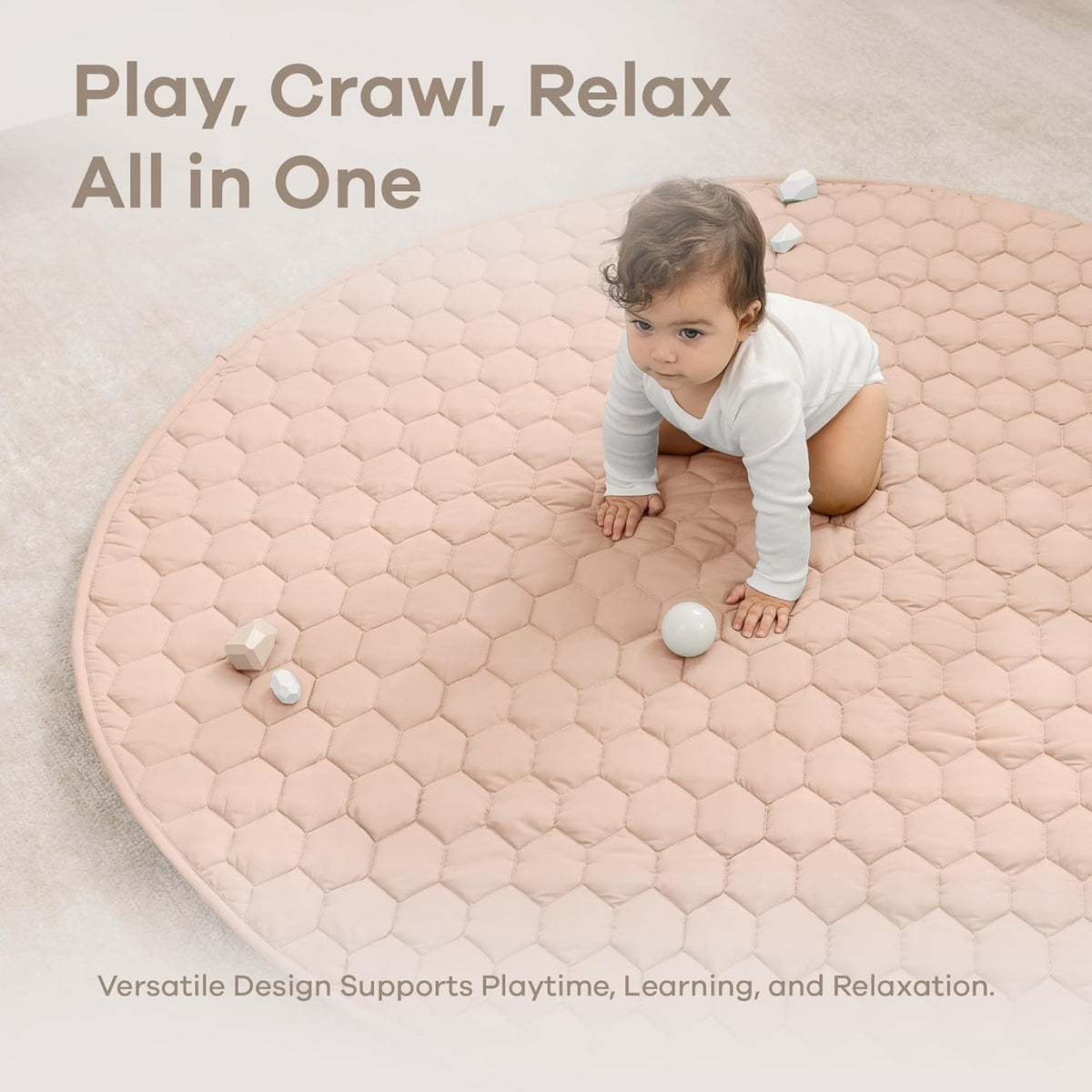 Comfy Cubs Round Kids Play Mat - Large 60 inches Soft Quilted Baby Floor Mat with Non-Slip Bottom