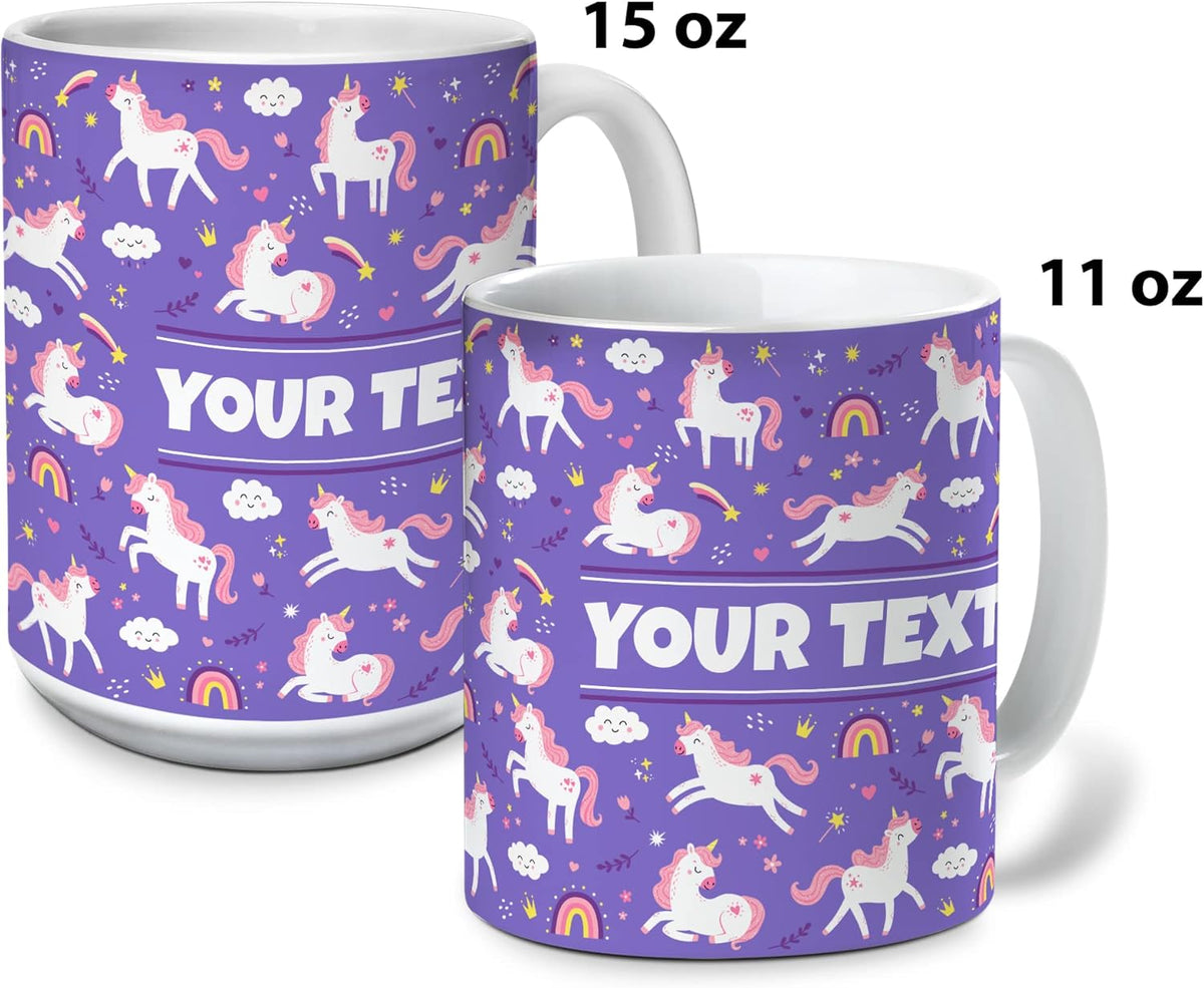 Personalized Mug for Kids - Purple Unicorn - Custom Name/Text, Ceramic Hot Chocolate/Cocoa/Coffee