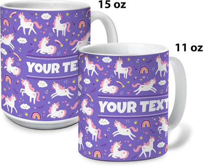 Personalized Mug for Kids - Purple Unicorn - Custom Name/Text, Ceramic Hot Chocolate/Cocoa/Coffee