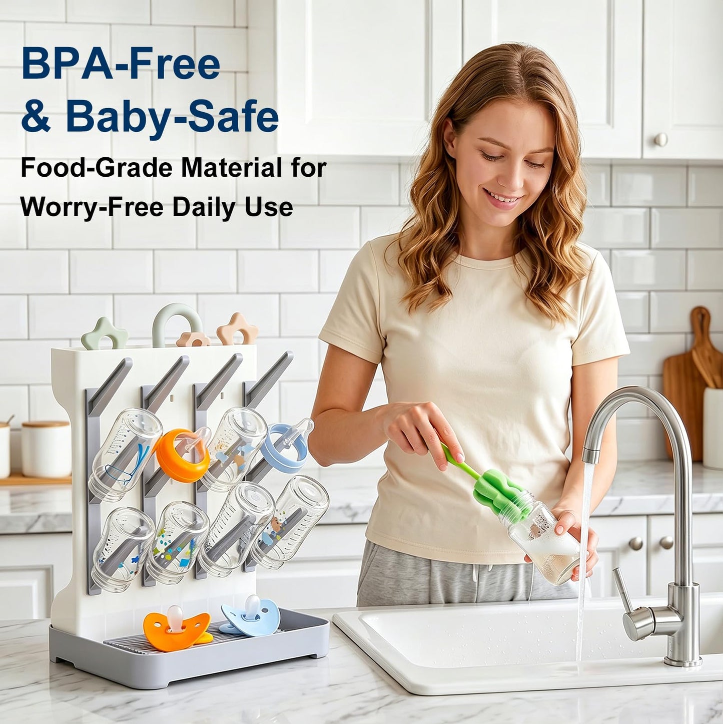 GoMaihe Baby Bottle Drying Rack: Space Saving Vertical Bottle Dryer Holder