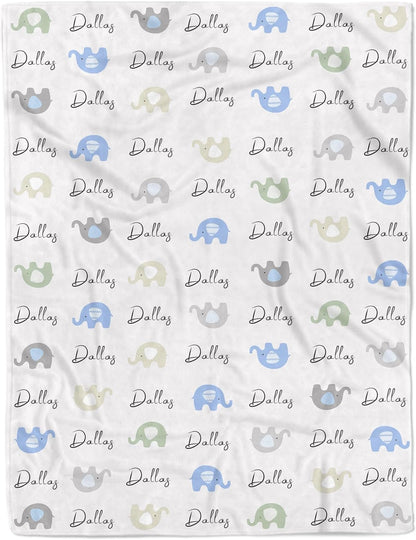 Personalized Baby Name Blanket for Boy Girl Custom Elephants Blanket for Newborn Customized Gifts