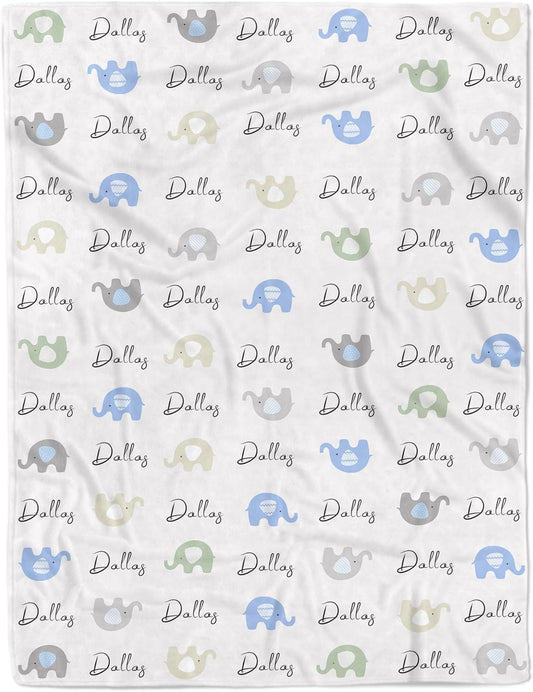 Personalized Baby Name Blanket for Boy Girl Custom Elephants Blanket for Newborn Customized Gifts