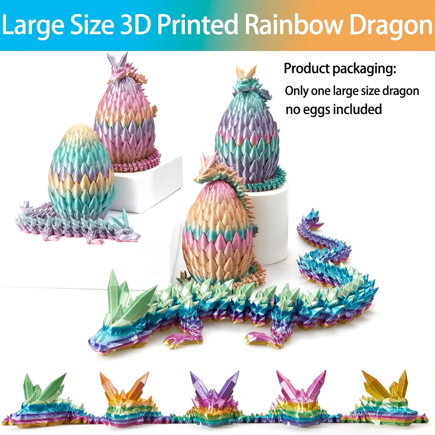 3D Printed Dragon, 3D Dragon ,30 Inch 3D Printed Fidget Dragon, Bigger Fidget Crystal Dragon Toys
