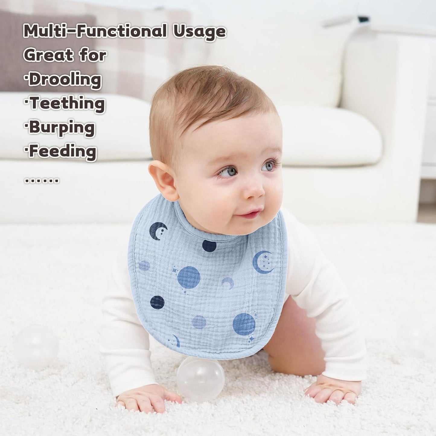 Susurration Muslin Baby Bibs 8 Pack Bandana Drool Bibs, Soft Square Adjustable Baby Drooling Bibs
