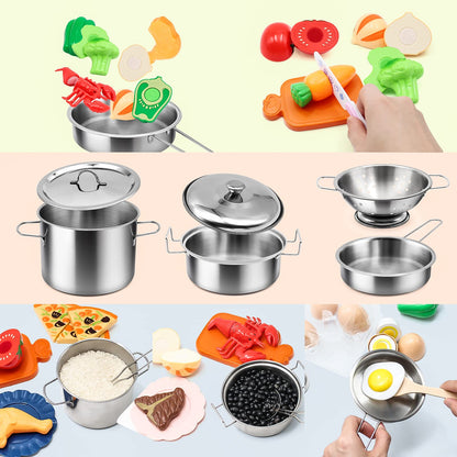 Kids Pretend Play Kitchen Accessories Set, 38pc Play Pots Pans Set for Kids