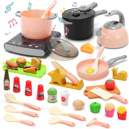 CUTE STONE Play Kitchen Accessories Set, Kids Cooking Toys Set with Play Pots and Pans, Electronic