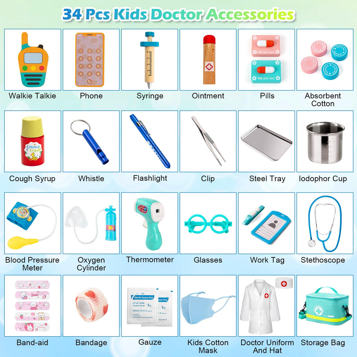 Sundaymot Doctor Kit for Kids, 34 Pcs Pretend Playset for Toddlers, Doctor kit for Toddlers 3-5