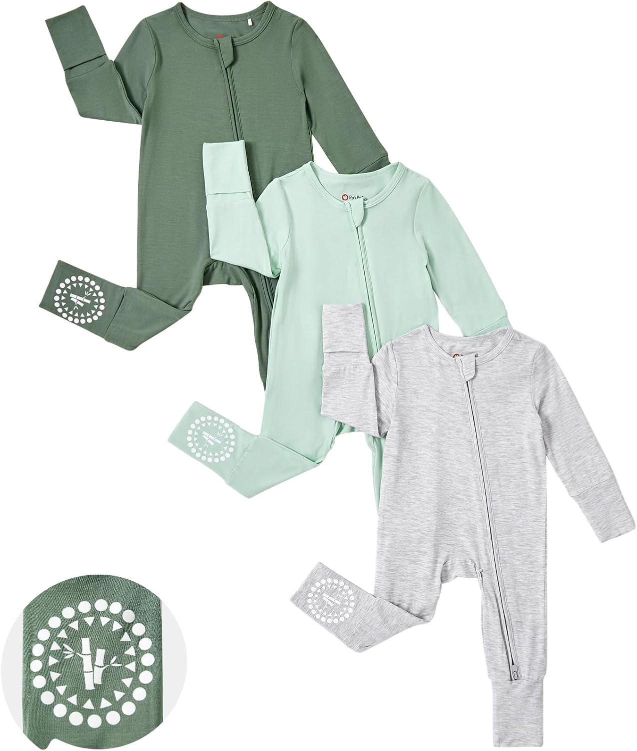 PATPAT Baby Footies Boys Girls - Bamboo Viscose - Zipper & Non-Slip Soles Romper Mitten - Footed &